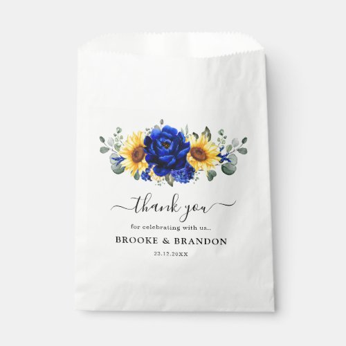 Royal Blue Rustic Sunflower Modern Floral Wedding Favor Bag