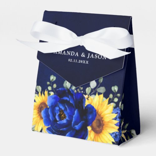 Royal Blue Rustic Sunflower Modern Floral Wedding  Favor Boxes