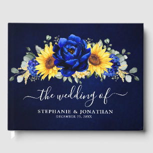 Royal Blue Rustic Sunflower Modern Floral Wedding  Guest Book