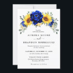 Royal Blue Rustic Sunflower Modern Floral Wedding  Invitation<br><div class="desc">Elegant and modern rustic country wedding invitation features bright yellow sunflower,  Royal blue peonies ,  baby’s breath,  gypsophila floral frame / wreath with eucalyptus leaves. Please find more matching designs and variations from my "blissweddingpaperie" store. And feel free to contact me for further customization or matching items.</div>
