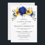 Royal Blue Rustic Sunflower Modern Floral Wedding  Invitation<br><div class="desc">Elegant and modern rustic country wedding invitation features bright yellow sunflower,  Royal blue peonies ,  baby’s breath,  gypsophila floral frame / wreath with eucalyptus leaves. Please find more matching designs and variations from my "blissweddingpaperie" store. And feel free to contact me for further customization or matching items.</div>