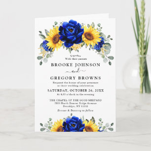 Royal Blue Rustic Sunflower Modern Floral Wedding Invitation