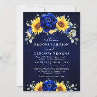 Royal Blue Rustic Sunflower Modern Floral Wedding 