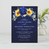 Royal Blue Rustic Sunflower Modern Floral Wedding  Invitation (Standing Front)