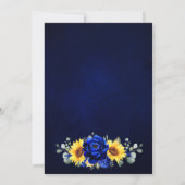 Royal Blue Rustic Sunflower Modern Floral Wedding  Invitation (Back)