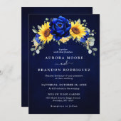 Royal Blue Rustic Sunflower Modern Floral Wedding  Invitation (Front/Back)
