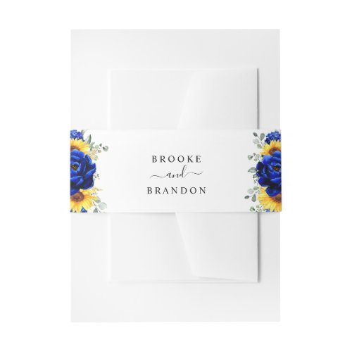 Royal Blue Rustic Sunflower Modern Floral Wedding  Invitation Belly Band