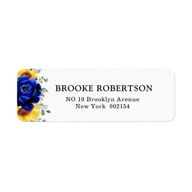 Royal Blue Rustic Sunflower Modern Floral Wedding  Label (Front)