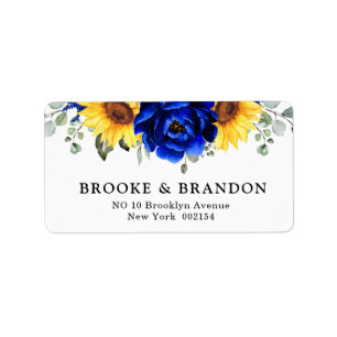 Royal Blue Rustic Sunflower Modern Floral Wedding Label