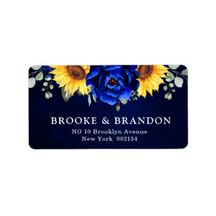 Royal Blue Rustic Sunflower Modern Floral Wedding Label