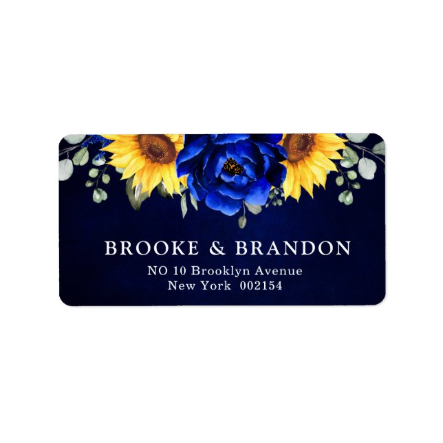 Royal Blue Rustic Sunflower Modern Floral Wedding  Label (Front)