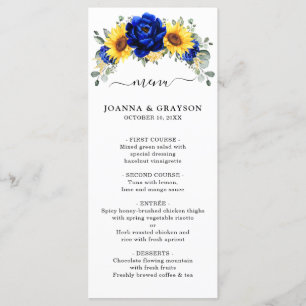 Royal Blue Rustic Sunflower Modern Floral Wedding Menu