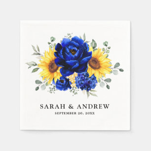 Royal Blue Rustic Sunflower Modern Floral Wedding Napkins