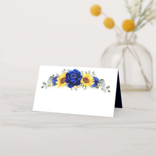 Royal Blue Rustic Sunflower Modern Floral Wedding  Place Card