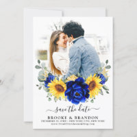 Royal Blue Rustic Sunflower Modern Floral Wedding
