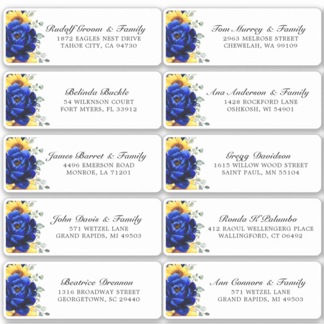Royal Blue Rustic Sunflower Modern Floral Wedding  Sticker (Front)
