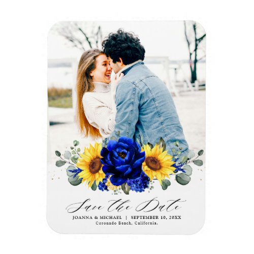 Royal Blue Rustic Sunflower Modern  Save the Date Magnet