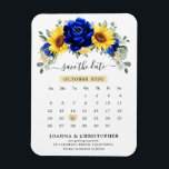 Royal Blue Rustic Sunflower Modern  Save the Date Magnet<br><div class="desc">Elegant and modern rustic country save the date calendar magnet features bright yellow sunflower, Royal blue peonies , baby’s breath, gypsophila floral frame / wreath with eucalyptus leaves. Please find more matching designs and variations from my "blissweddingpaperie" store. And feel free to contact me for further customization or matching items....</div>