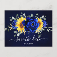 Royal Blue Rustic Sunflower Modern Save the Date P