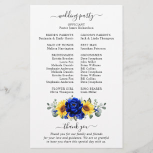 Royal Blue Rustic Sunflower Modern Wedding Program