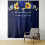 Royal Blue Rustic Sunflower Modern Wedding Tapestry