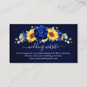 Royal Blue Rustic Sunflower Modern Wedding Website Enclosure Card