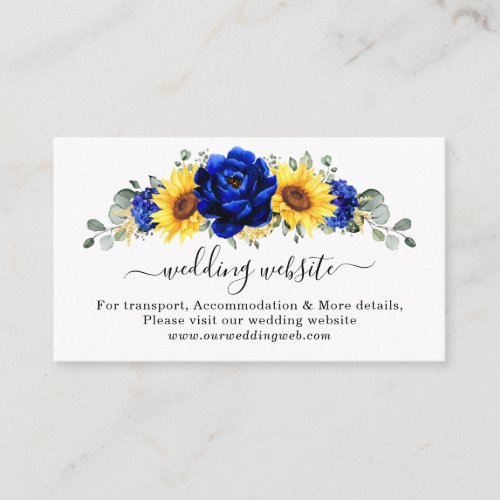 Royal Blue Rustic Sunflower Modern Wedding Website Enclosure Card