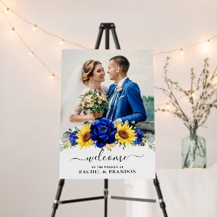 Royal Blue Rustic Sunflower Modern Wedding Welcome Foam Board
