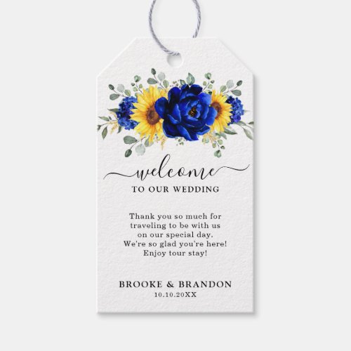 Royal Blue Rustic Sunflower Modern Wedding Welcome Gift Tags