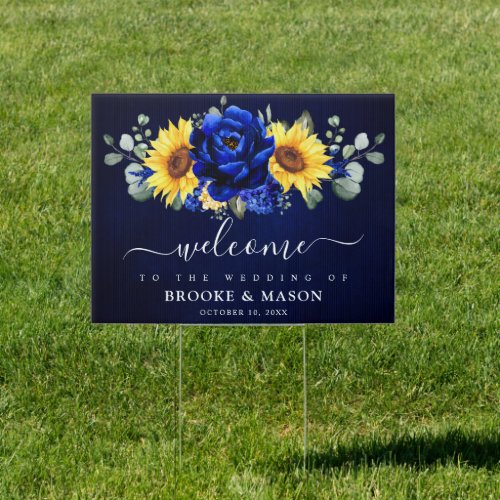 Royal Blue Rustic Sunflower Modern Wedding Welcome Sign