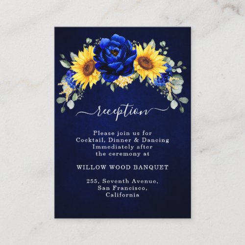 Royal Blue Rustic Sunflower Wedding Reception Encl Enclosure Card