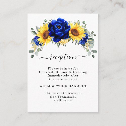 Royal Blue Rustic Sunflower Wedding Reception Enclosure Card