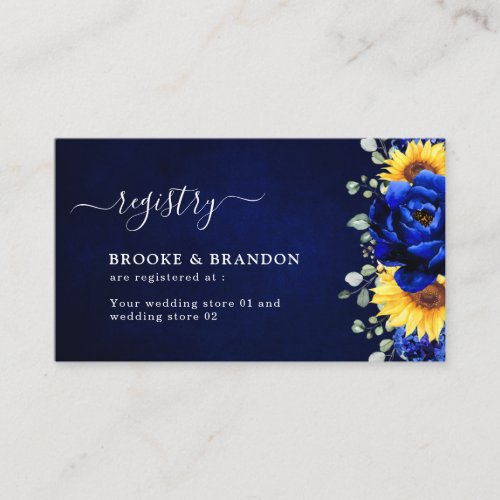 Royal Blue Rustic Sunflower Wedding Registry Enclo Enclosure Card