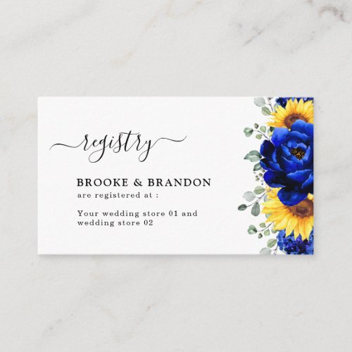 Royal Blue Rustic Sunflower Wedding Registry Enclosure Card