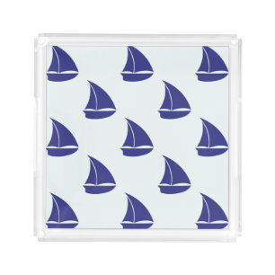Royal Blue Sailboat Pattern Acrylic Tray