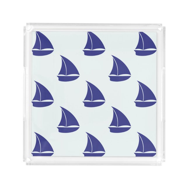 Royal Blue Sailboat Pattern Acrylic Tray (Front)