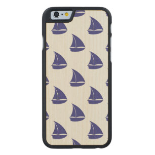 Royal Blue Sailboat Pattern Carved Maple iPhone 6 Case
