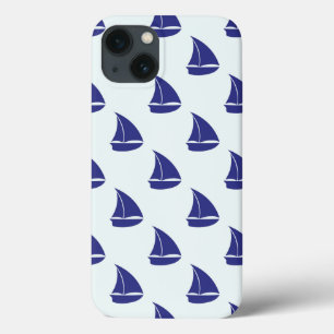 Royal Blue Sailboat Pattern iPhone 13 Case