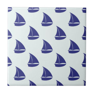 Royal Blue Sailboat Pattern Ceramic Tile