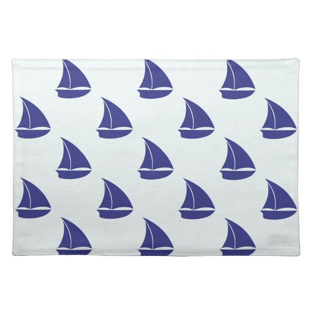 Royal Blue Sailboat Pattern Cloth Placemat (Front)