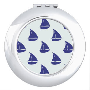 Royal Blue Sailboat Pattern Compact Mirror