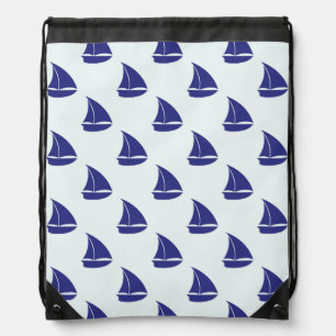 Royal Blue Sailboat Pattern Drawstring Bag