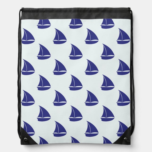 Royal Blue Sailboat Pattern Drawstring Bag (Front)