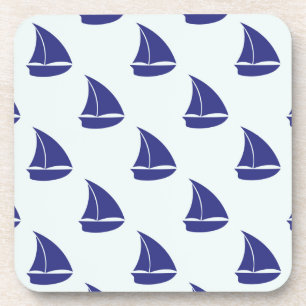 Royal Blue Sailboat Pattern Drink Coaster
