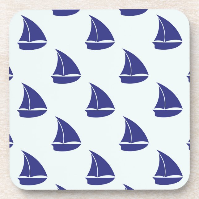 Royal Blue Sailboat Pattern Drink Coaster (Front)