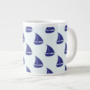 Royal Blue Sailboat Pattern Large Coffee Mug
