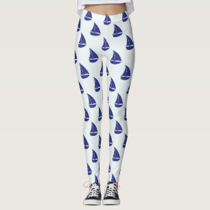 Royal Blue Sailboat Pattern Leggings