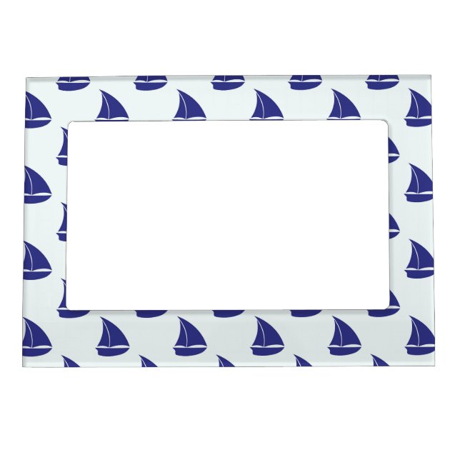 Royal Blue Sailboat Pattern Magnetic Photo Frame (Front)