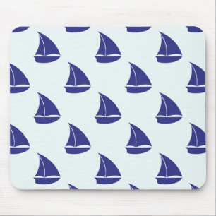 Royal Blue Sailboat Pattern Mouse Pad