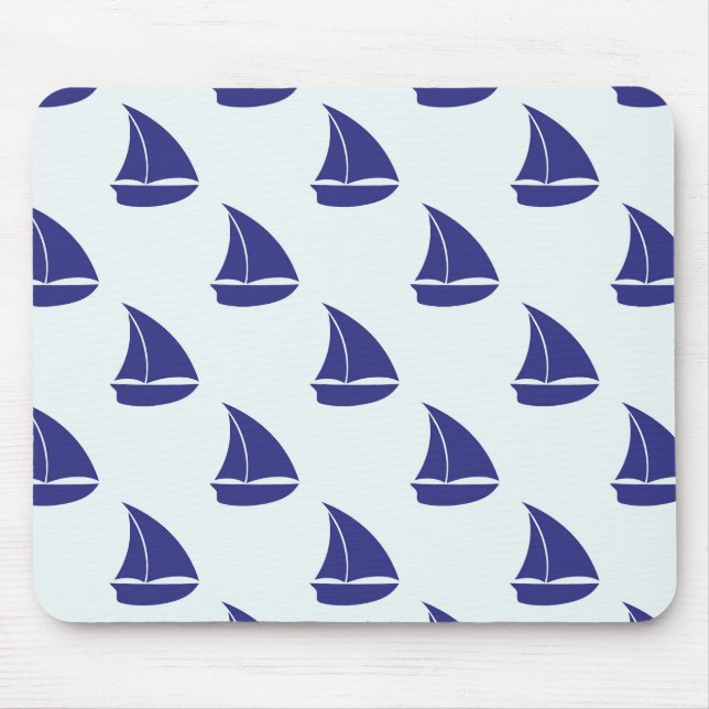 Royal Blue Sailboat Pattern Mouse Pad (Front)